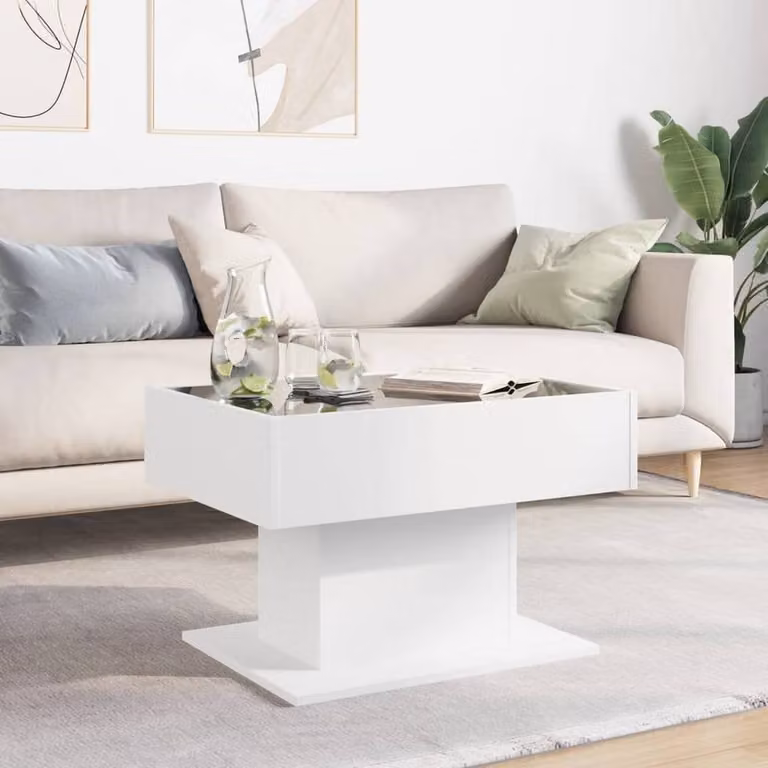 Berkfield Home Modern Glossy White Coffee Table with LED Lighting, W/D/H: 70 x 50 x 45 cm