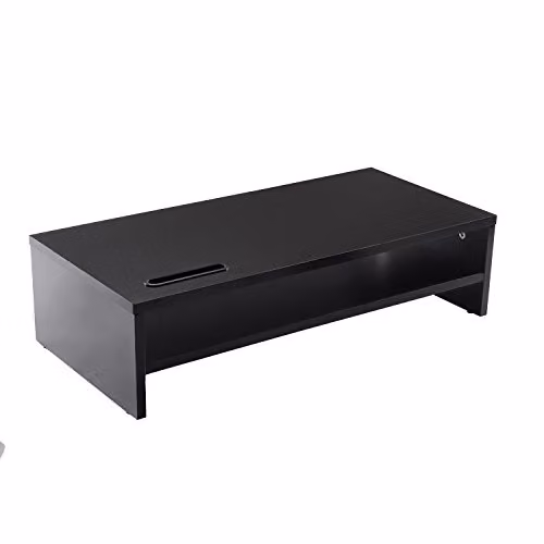Ttap Black Wooden Two-Shelf Monitor Stand and Desk Organiser with Smartphone Holder, W/D/H: 54 x 24.5 x 14.4 cm – 2