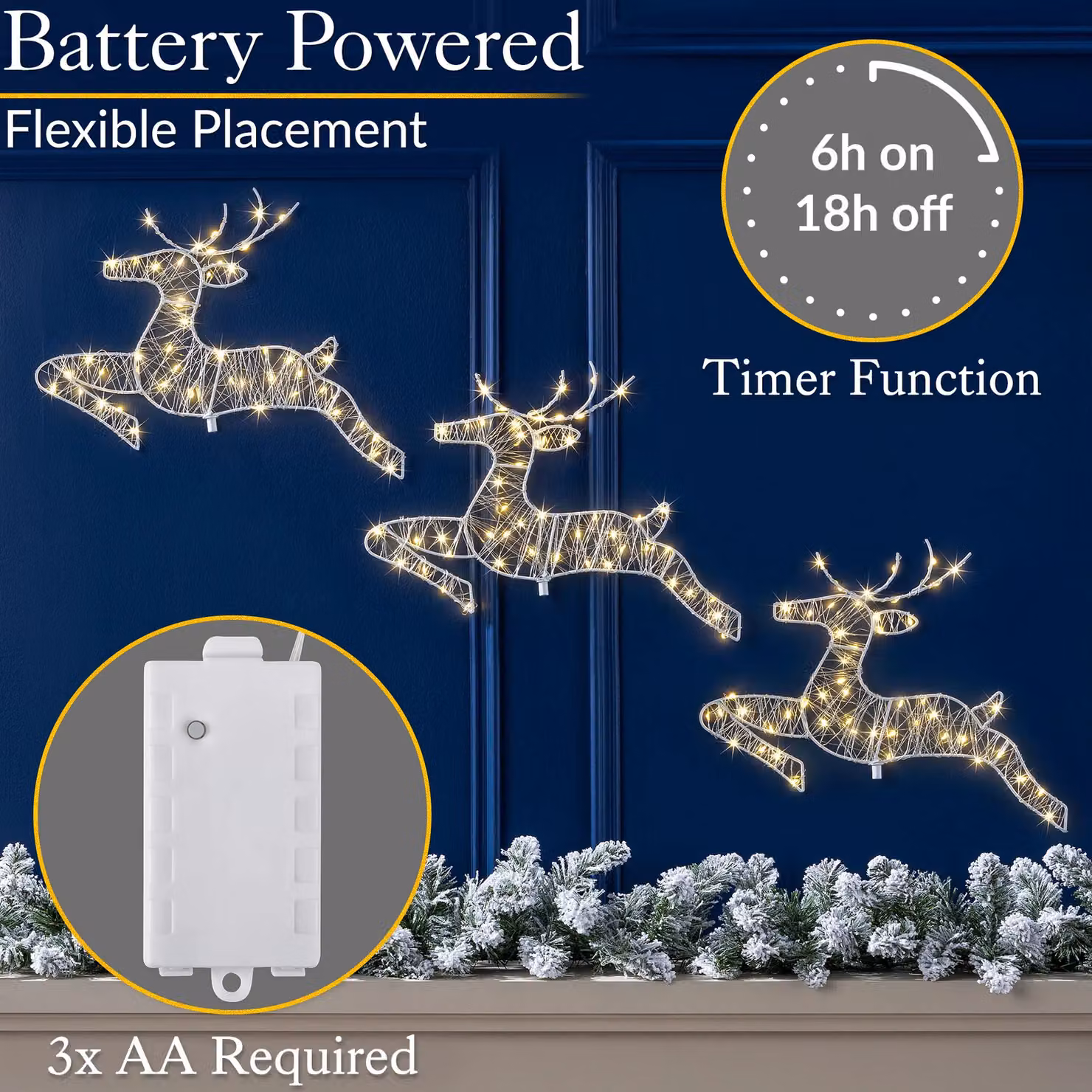 Christow Reindeer Christmas Path Lights, Set of 3 Battery Operated LED Outdoor Garden Decorations in Cream – 4