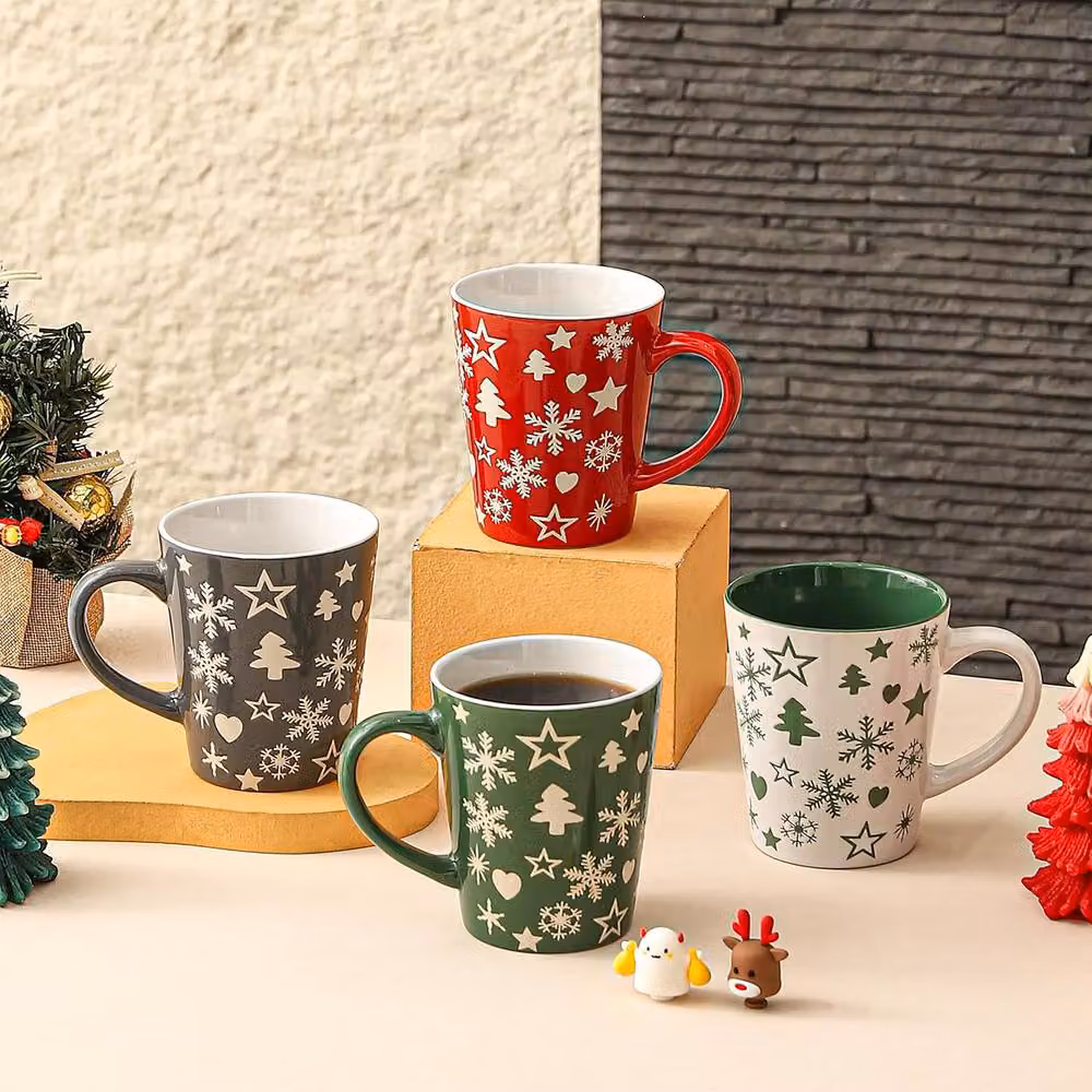Simpa 6-Piece Christmas Tree and Snowflake Stoneware Mug Set, Multicolour, 350ml per mug – 5