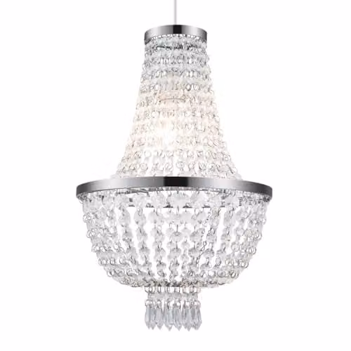 Cosylyte Adelle 2-Tier Classic Beaded Pendant Light, Transparent and Chrome, W/D/H: 30 x 30 x 46 cm, E27 Base – 1