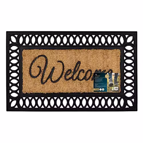 JVL Orana Embossed Coir Doormat with Non-Slip Rubber Edge, Brown/Beige, W: 40 cm, D: 70 cm