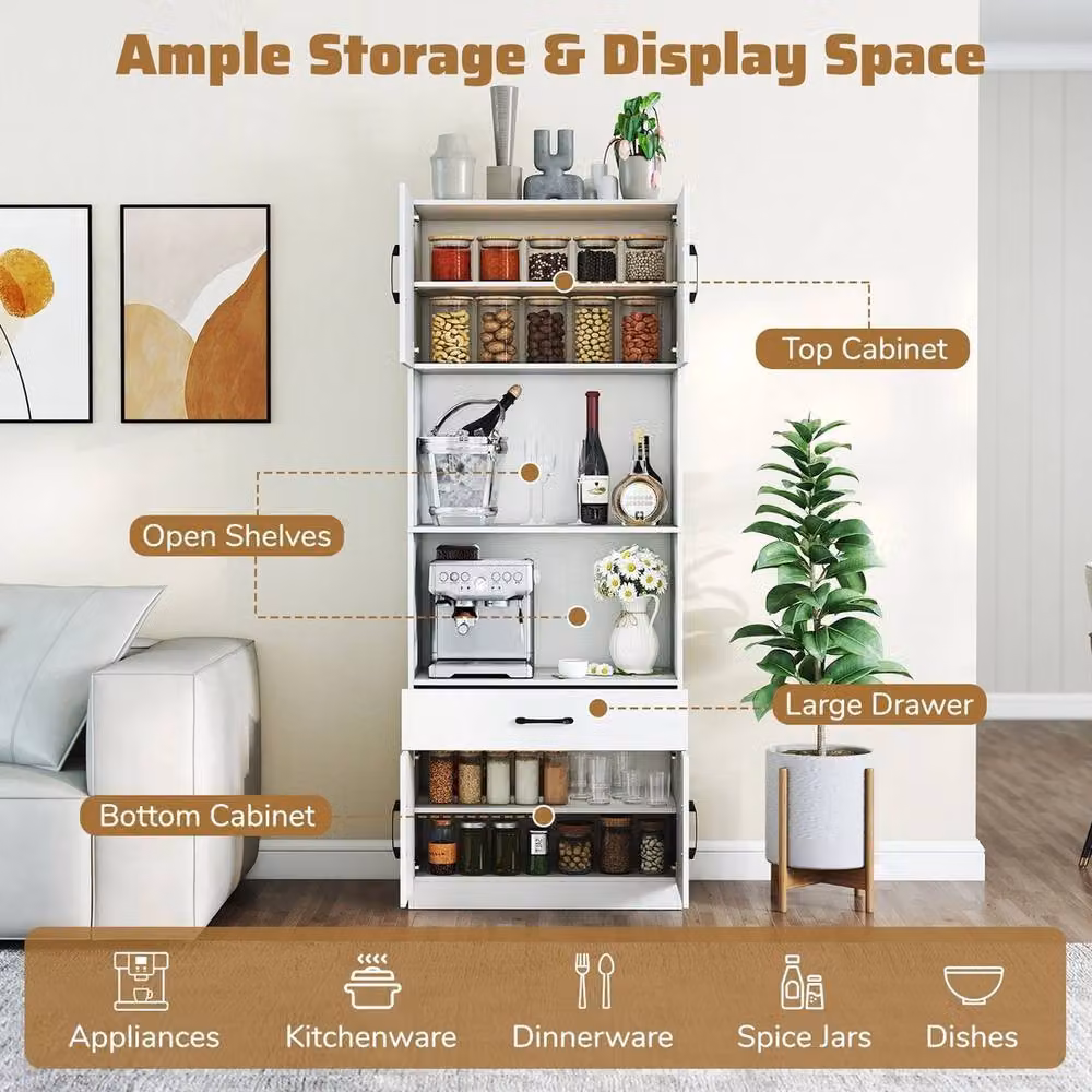 FORGEVIO White Tall Kitchen Cupboard with 4 Hinged Doors and Internal Shelves, Height: 168 cm – 2