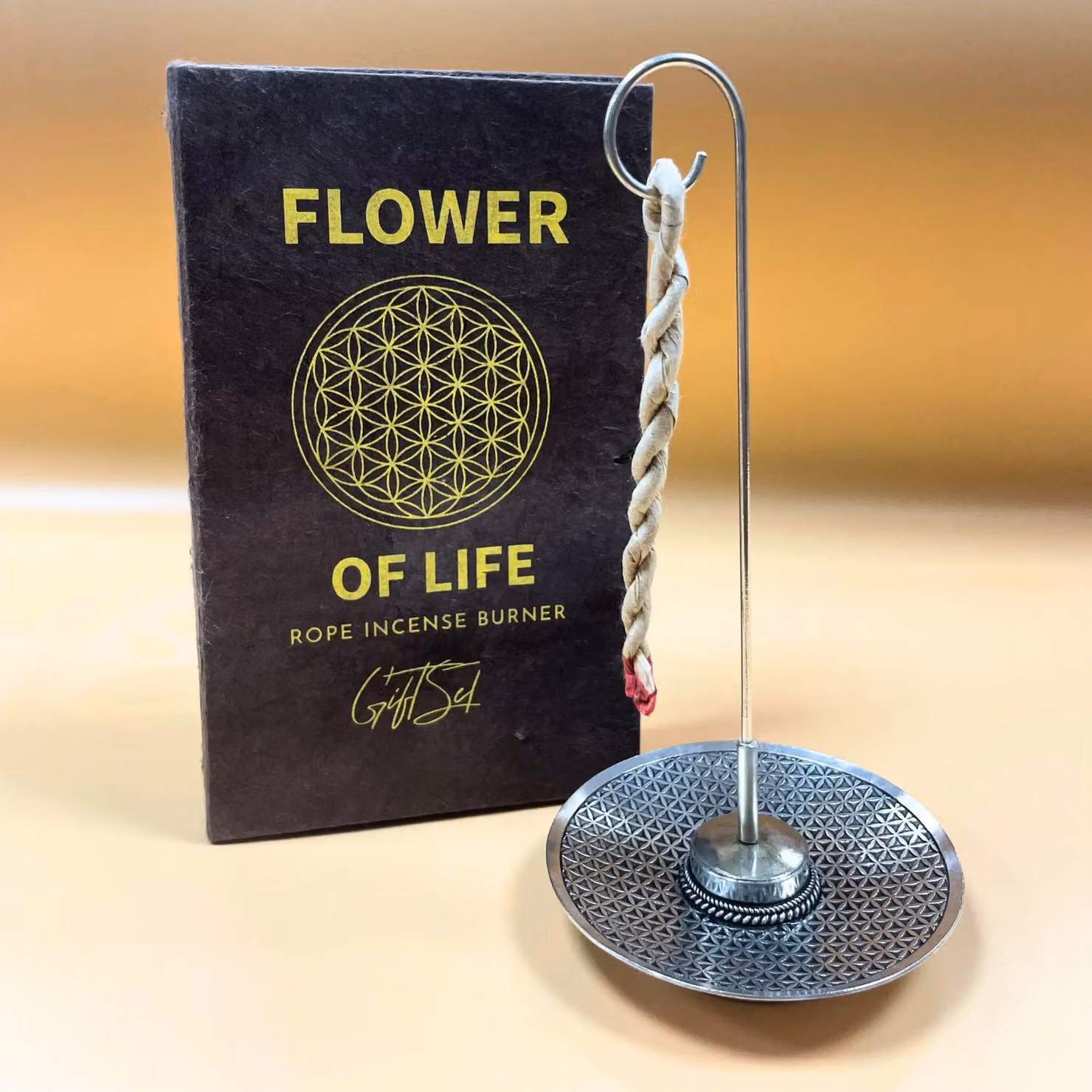 KDMD Flower of Life Silver Plated Rope Incense and Holder Set – 2