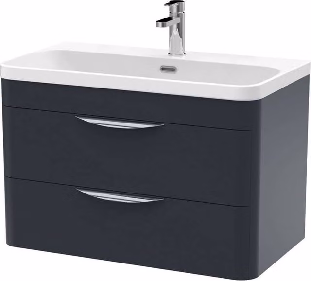 Balterley Wave 800mm Wall Hung 2 Drawer Unit and Thin-Edge Ceramic Basin in Matt Dark Grey
