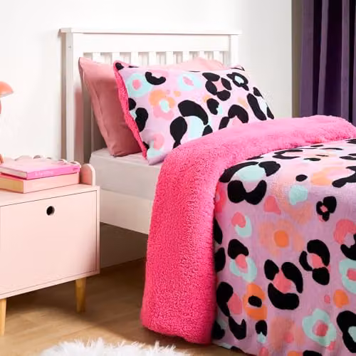 OHS Reversible Leopard Print Double Fleece Duvet Cover and Pillowcase Set in Purple, W/D/H: 200 x 200 cm – 2