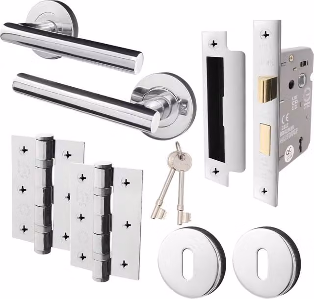 AFIT Olvera Lever Door Handle and Sash Lock Set in Polished Chrome