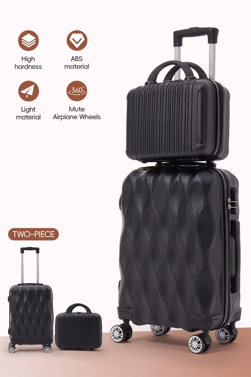 SHEONLY 2-Piece Hard Shell Travel Suitcase Luggage Set in Black – 4