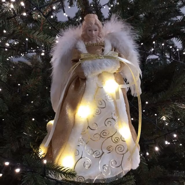 Samuel Alexander Premier Gold Angel Christmas Tree Topper with Warm White LEDs, 30 cm – 1