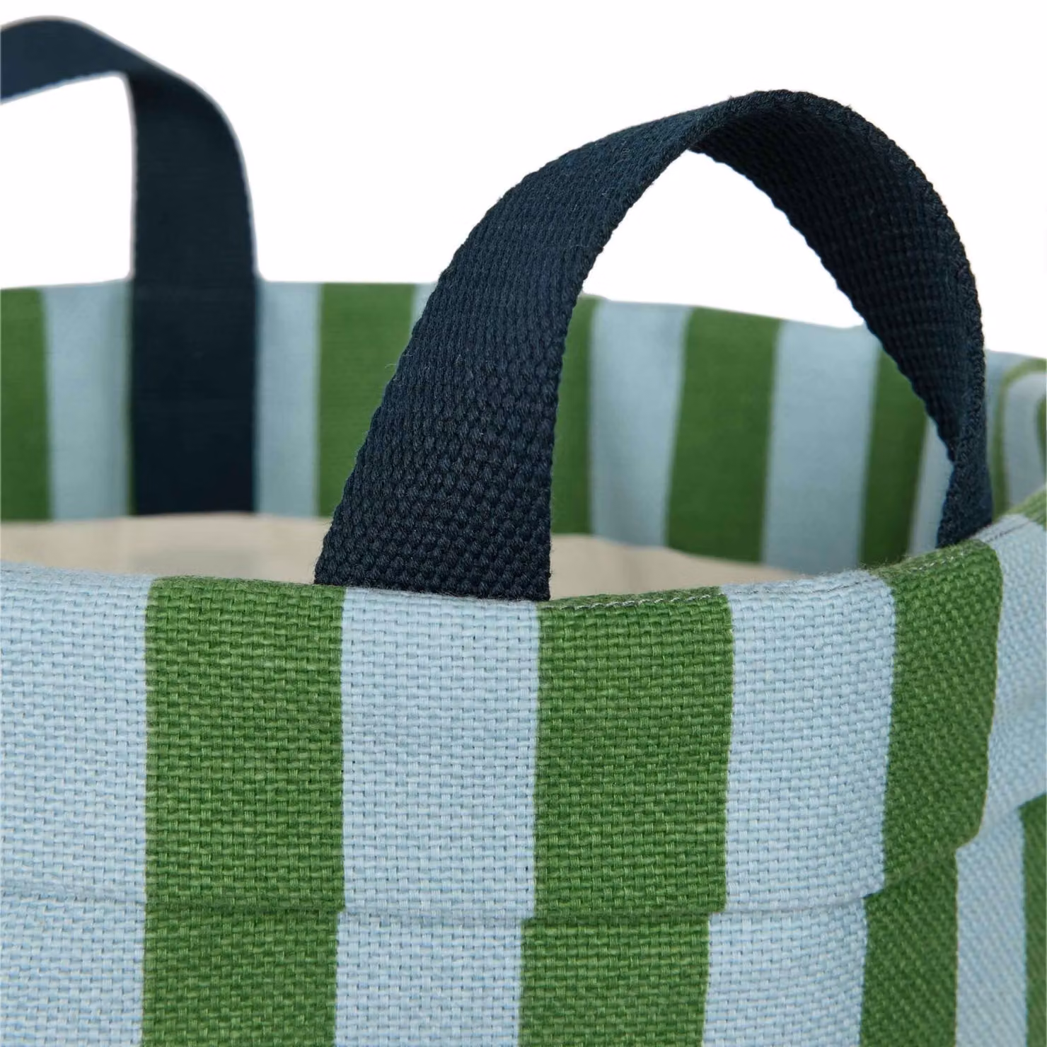 Nobodinoz Vibes Large Fabric Storage Basket with Handles in Green and Blue Stripes, W/D/H: 36 x 47 x 36 cm – 3