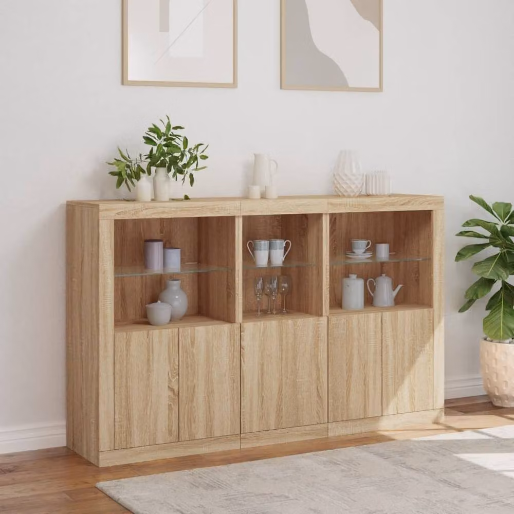 Berkfield Home Modern Sideboard with Integrated LED Lights in Sonoma Oak Brown, W/D/H: 162 x 37 x 100 cm – 2