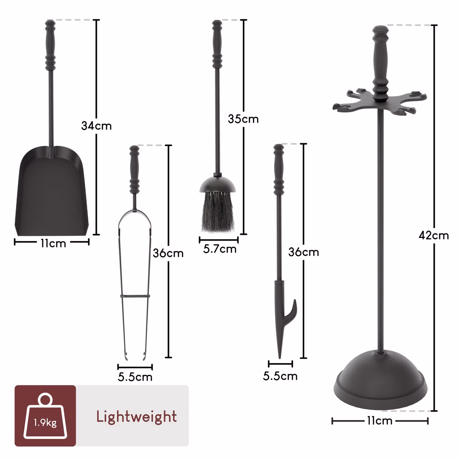 Home Discount Fire Vida 5 Piece Malham Companion Set Indoor Outdoor Fireplace Tool Set in Black – 2