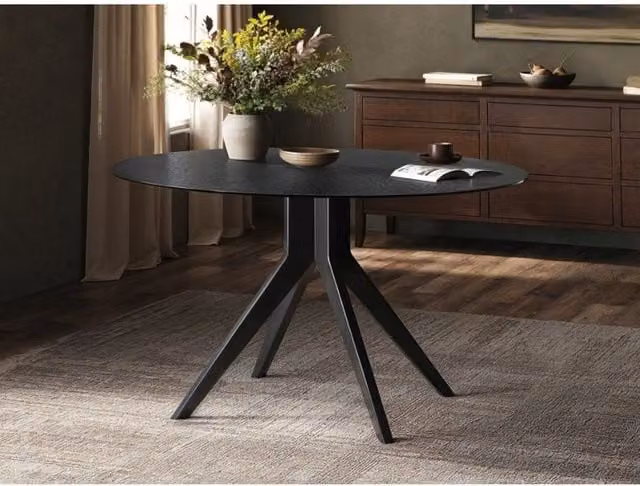Solace+Co Emil Round Black Glass Dining Table, Diameter: 120 cm, Height: 75 cm – 1