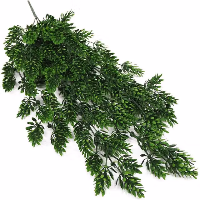 Green Artificial Hanging Fern with 128 Clustered Leaves, UV and Fire Resistant, Height: 128 cm, Width: 12 cm