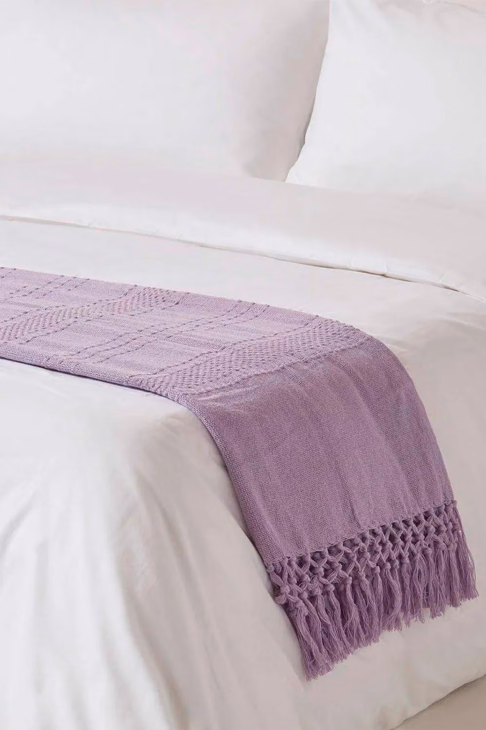 Homescapes Kashi Woven Cotton Throw with Fringes in Purple, W: 255 cm, D: 360 cm – 2