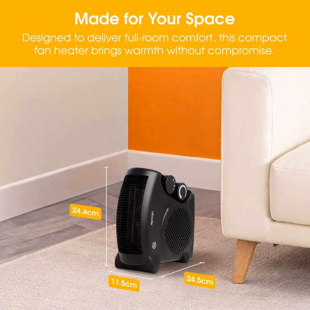 Abode AFH1001 2000W Electric Fan Heater with 2 Heat Settings and Overheat Protection in Black – 5