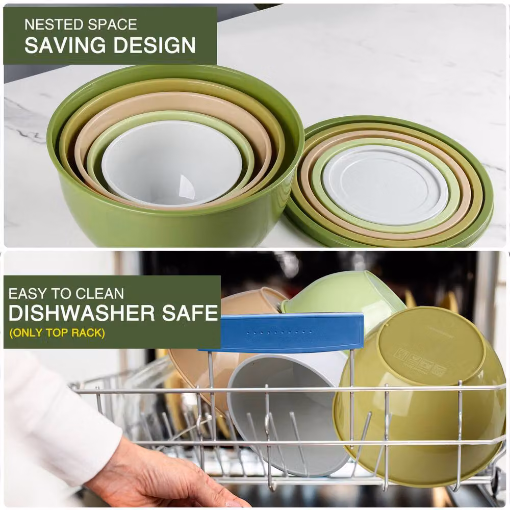 Greentainer 5-Piece Nesting Plastic Bowls with Snap Lids in Multicolour for Kitchen Storage – 4