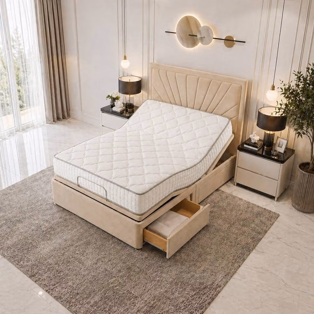 Paradise Beds Ltd Modern Upholstered Velvet Senior Bed Frame with Headboard and Drawers in Black and Silver, W/D/H: 140 x 200 cm – 1
