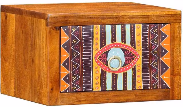 Berkfield Home Modern Acacia Wood Bedside Cabinet with Drawer, Brown and Multicolour, W/D/H: 35 x 30 x 22 cm