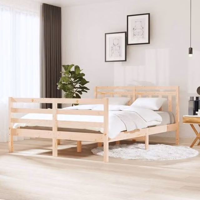 Berkfield Home Solid Wood Pine Bed Frame, Brown, W: 140 cm, D: 190 cm