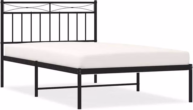 Berkfield Home Metal Bed Frame with Headboard in Black, W: 100 cm, L: 200 cm