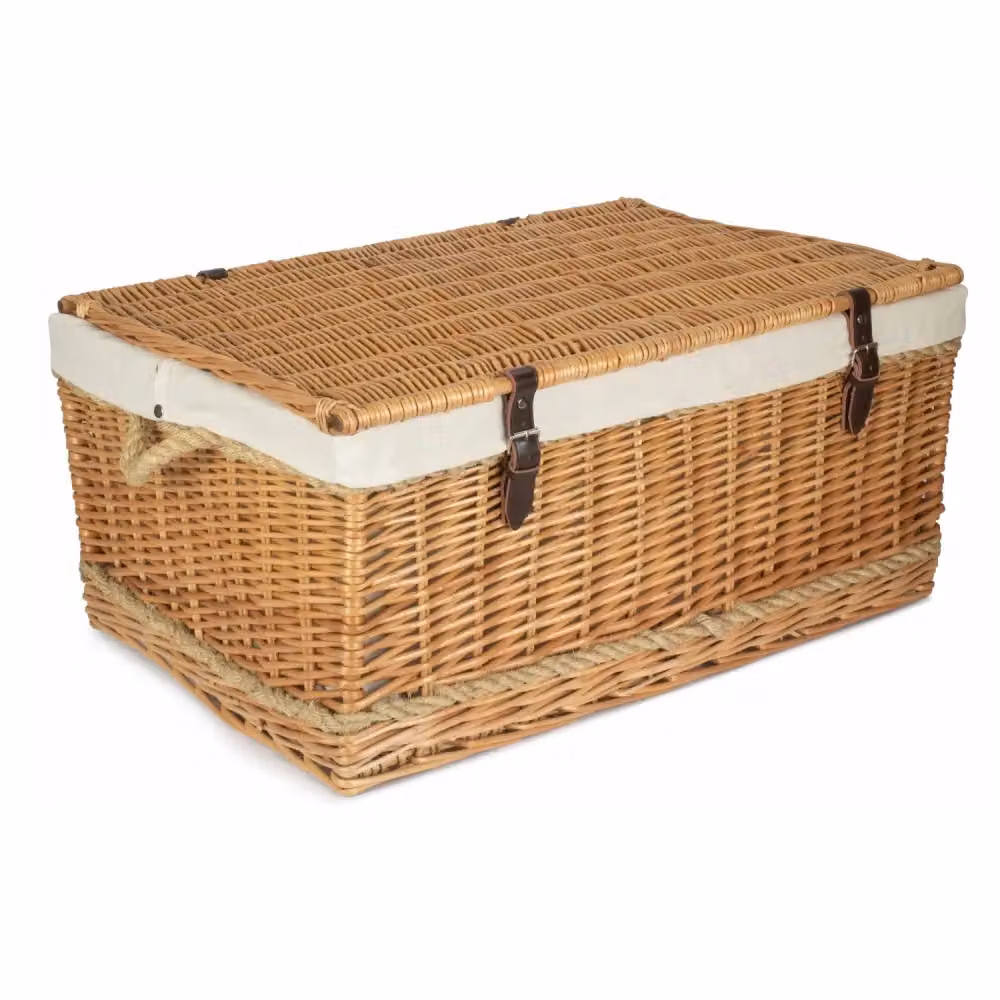 Red Hamper Wicker Trunk with Rope Handles and Cotton Lining in White and Red, W/D/H: 50 x 34 x 50 cm – 2