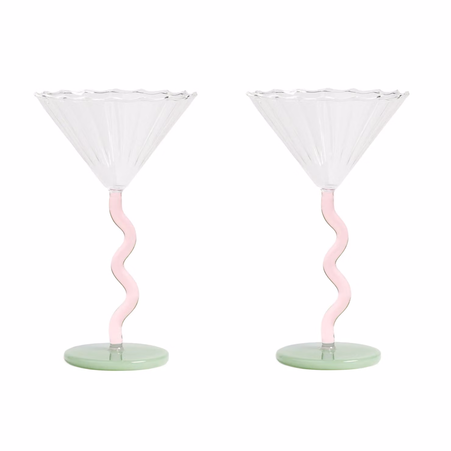 &Klevering Pink, Mint and Clear Curve Coupe Cocktail Glass Set of 2