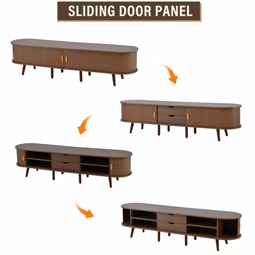 BTM Brown Walnut Wood TV Stand Cabinet with Drawers and Sliding Doors W: 175.0 cm, D: 40.0 cm, H: 42.0 cm – 6
