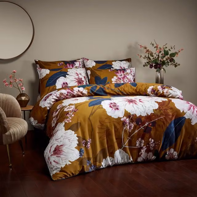 Make it a Home Kyoto Floral Reversible Duvet Cover Set, Multicolour/Yellow, W: 90 cm, H: 200 cm