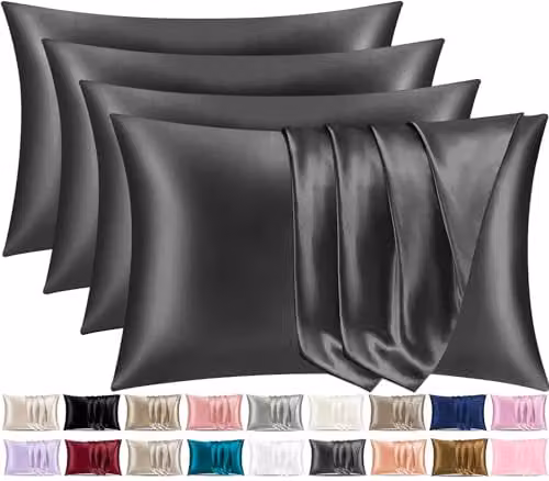 Pamposh Satin Silk Pillowcases, 4 Pack, Charcoal, W/D/H: 50 x 75 cm – 1