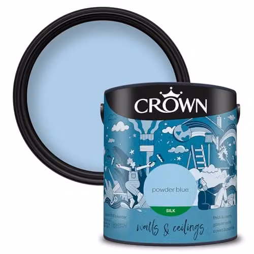 Crown Walls & Ceilings Blue Silk Emulsion Paint, 2.5L