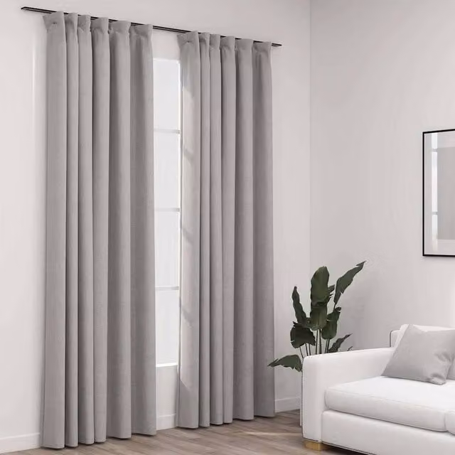 Berkfield Home Linen-Look Blackout Curtains with Hooks, 2 Pack, Grey, W: 140 cm, H: 225 cm – 1