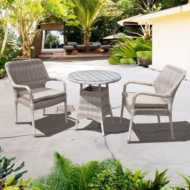 Oseasons Palmera Rattan 2 Seat Bistro Set with Round Glass Table in White
