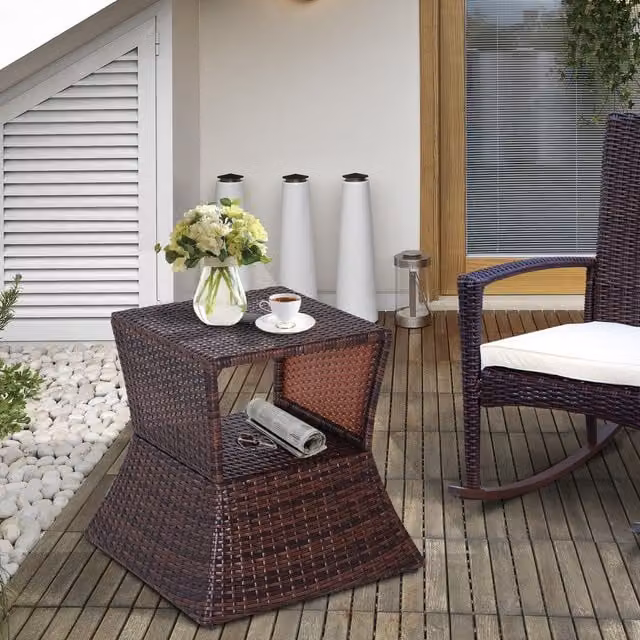Outsunny Rattan Wicker Bistro Side Table in Brown