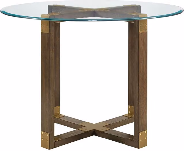 Dorel Living Bronx Round Industrial Dining Table with Glass Top and Oak Wood Finish