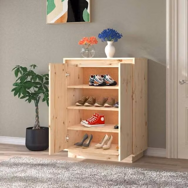 Berkfield Home Solid Wood Pine Shoe Cabinet in Beige, W/D/H: 60 x 35 x 80 cm – 1