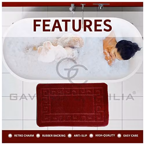 GAVENO CAVAILIA 2 Piece Non-Slip Cotton Greek Bath Mat Set, Red, W: 75 cm, D: 50 cm, H: 2 cm – 5