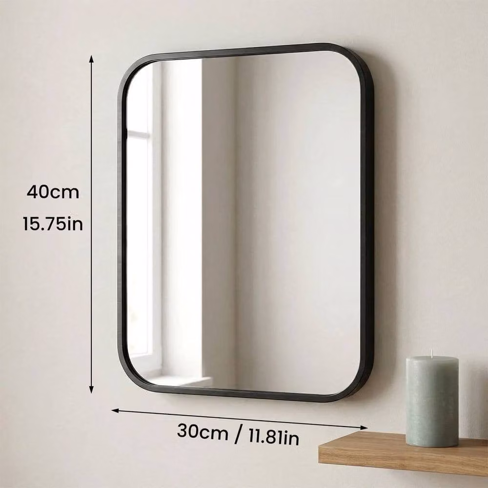 PAWNORA Modern Rectangular Wall-Mounted Mirror in Black, W: 40 cm, H: 30 cm – 2