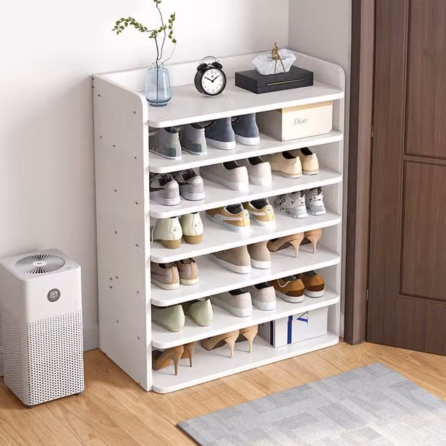 Livingandhome White MDF Minimalist Shoe Rack with Back Panel, Width: 104 cm