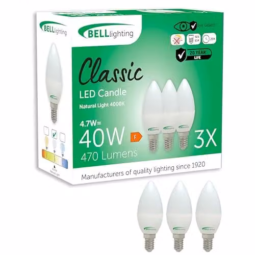 BELL Lighting E14 LED Candle Bulbs, White, Pack of 3