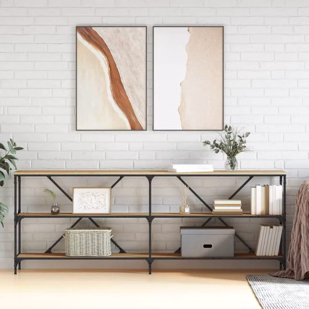 Berkfield Home Industrial Console Table in Sonoma Oak and Tan, W/D/H: 200 x 30 x 75 cm – 2