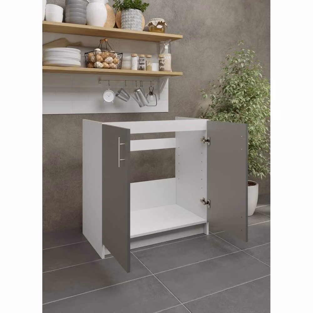 SPETLEK Modern Grey Kitchen Sink Unit with Hinged Doors, Height: 80 cm – 2