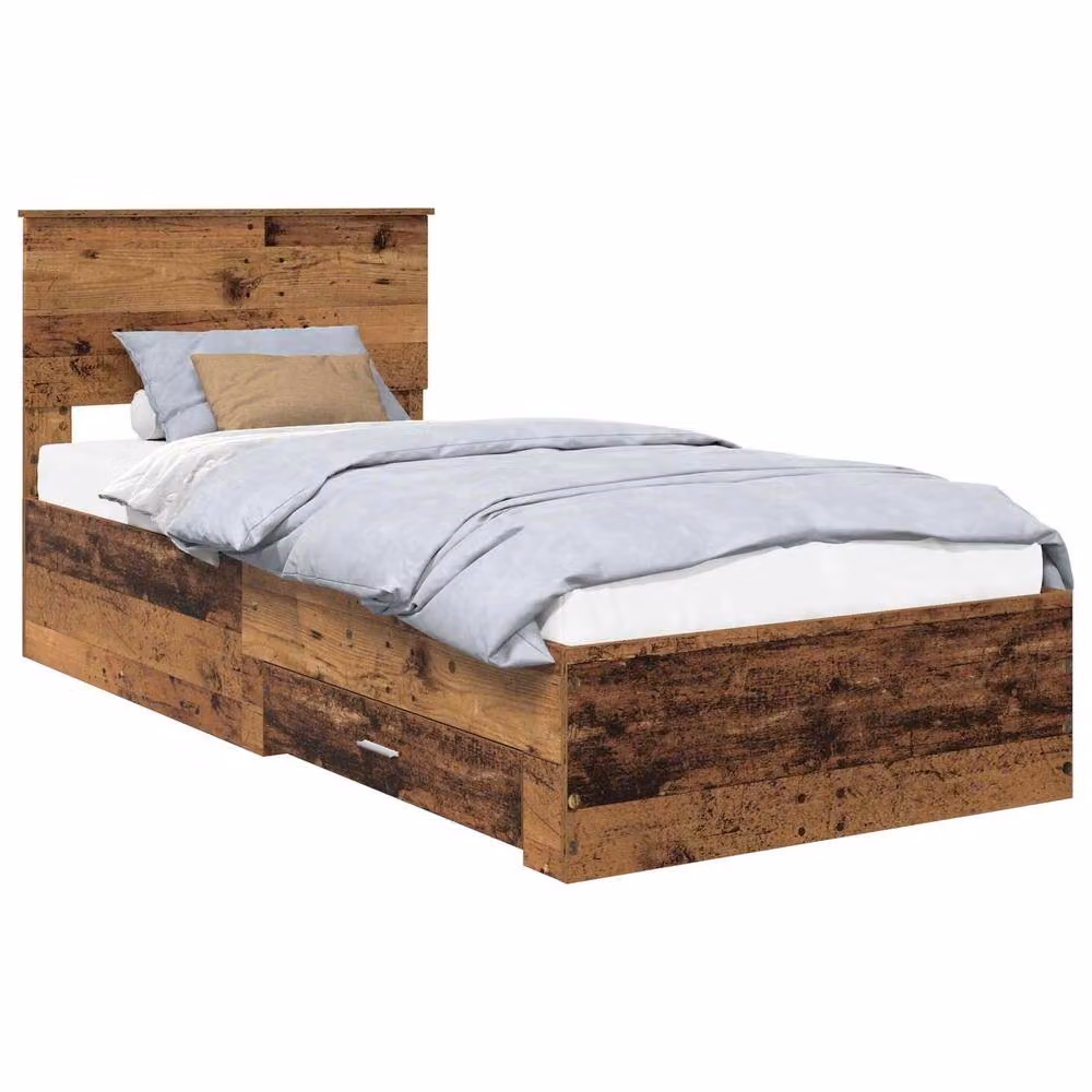 Berkfield Home Modern Bed Frame with Drawers in Old Wood Brown, W/D/H: 90 x 190 cm – 2