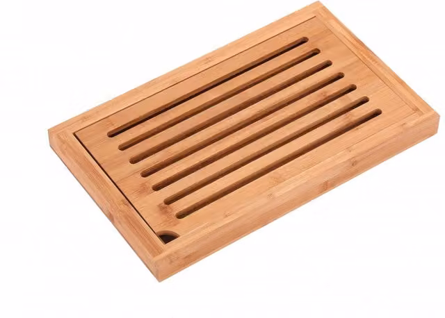 Oypla Reversible Rectangular Bamboo Wooden Chopping Board with Crumb Catcher, Brown
