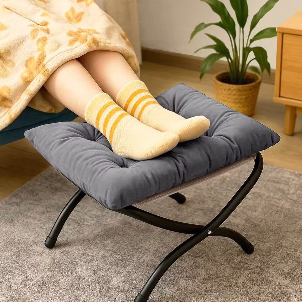 KORVIXA Foldable Footrest in Grey with Removable Fabric Cover and Metal Frame – 3