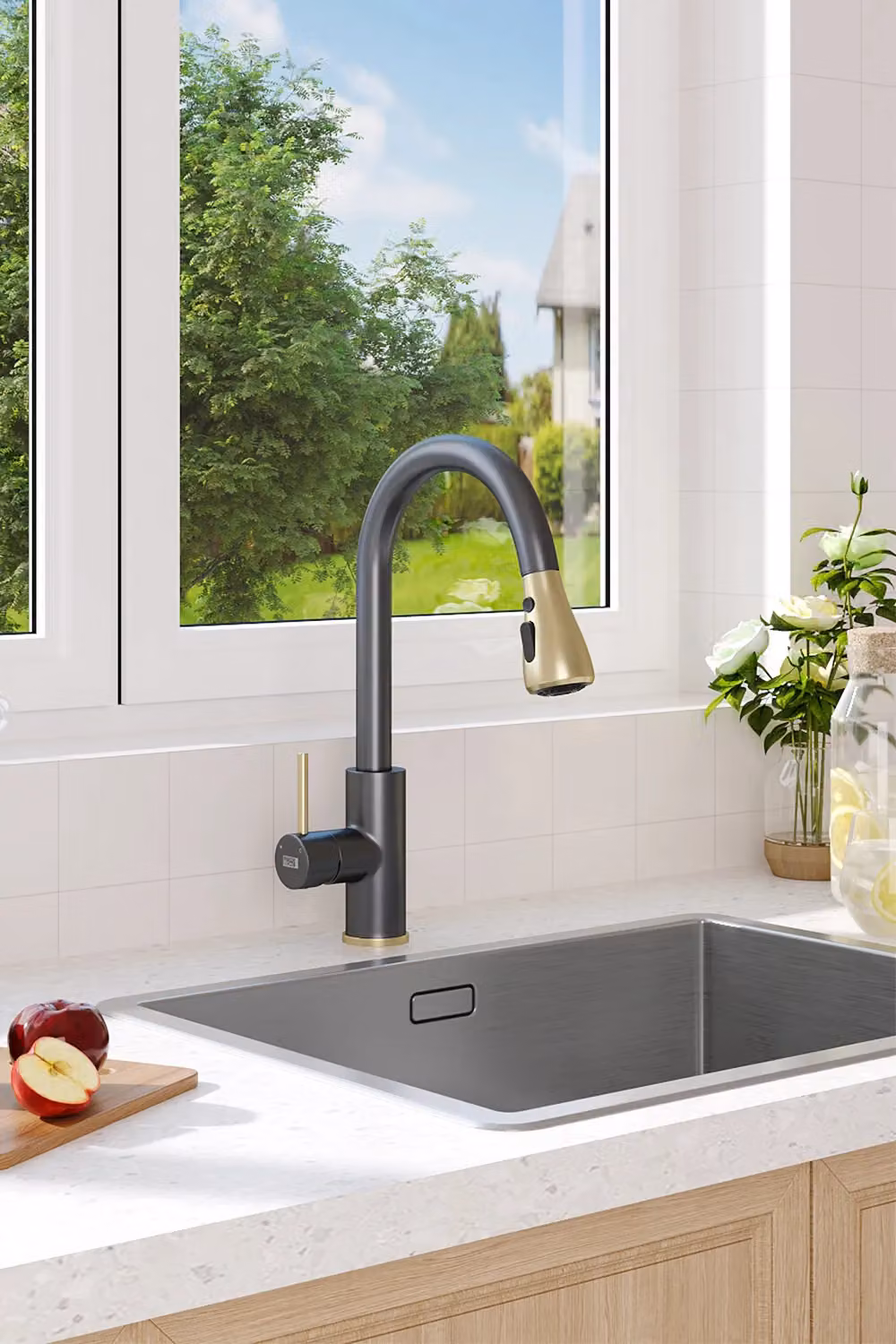 Livingandhome Retractable Kitchen Faucet with Pulldown Sprayer in Matt Black – 2