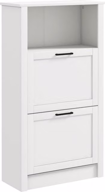 HOMCOM Modern White Shoe Cabinet with 2 Tilting Drawers and Open Compartment, Holds 10 Pairs