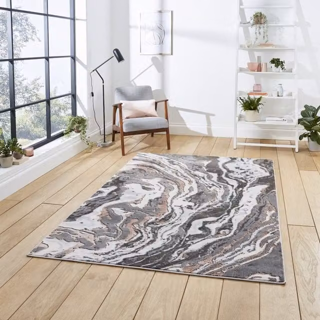 Apollo GR584 Modern Abstract Machine Woven Rectangular Rug in Grey and Pink