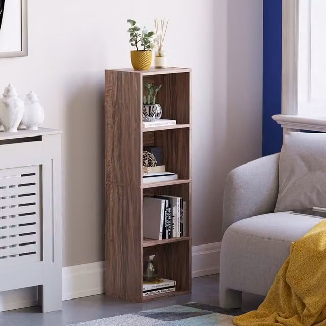 Vida Designs Oxford Cube 4 Tier Bookcase in Walnut Brown
