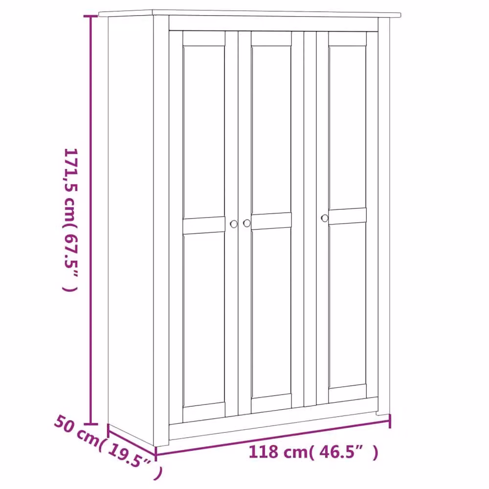 Berkfield Home Panama Range 3-Door Grey Pine Wardrobe W/D/H: 118 x 50 x 171.5 cm – 5